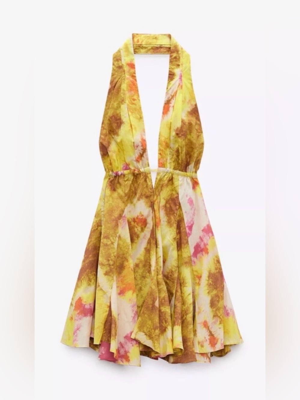 Zara Yellow Tie-Dye Halter Dress